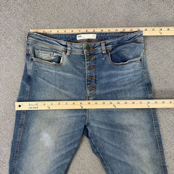 Zara Distressed High Rise Button Fly Crop Jeans Size 6 Blue - Picture 10 of 13